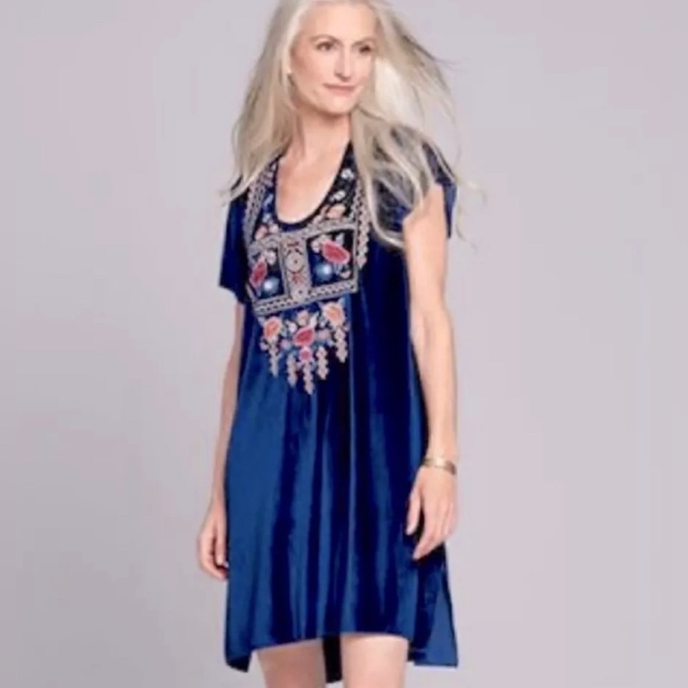 Chelsea & Theodore Velvet Embroidered Shift Dress Size Small